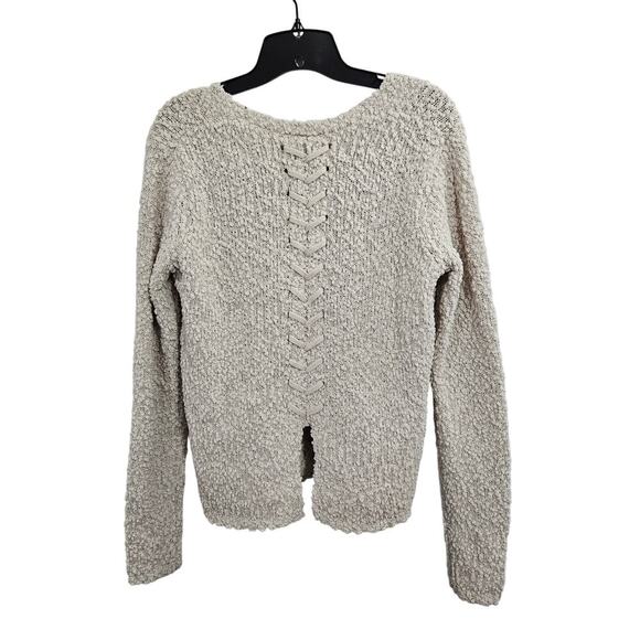 bobeau Sweaters - Bobeau Lace-up Back Textured Soft-Knit V-Neck Sweater Slit Hem. Size Small.